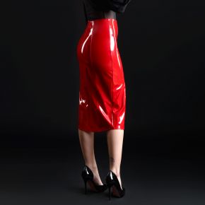 Knee-length Vinyl Skirt - Red