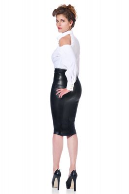 Knee-length Faux Leather Skirt - Black